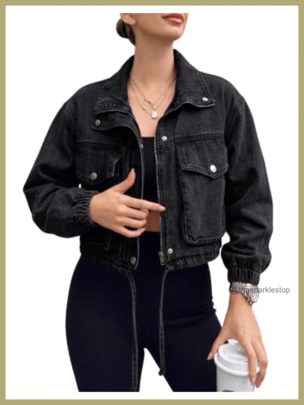Women's Crop Denim Jacket Zip Up Casual Lightweight